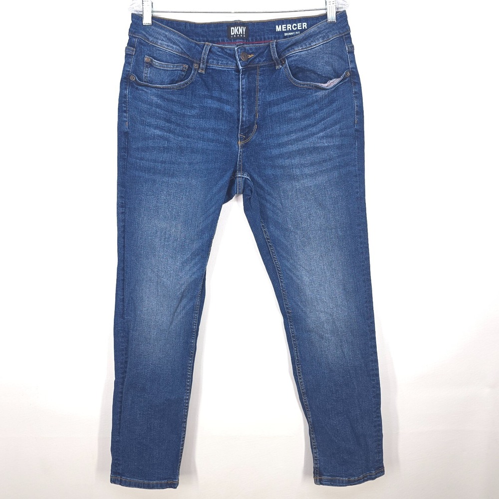 DKNY Mercer Distressed Jeans Men's 32x28 Dark Wash Stretch Denim Mid-Rise Skinny